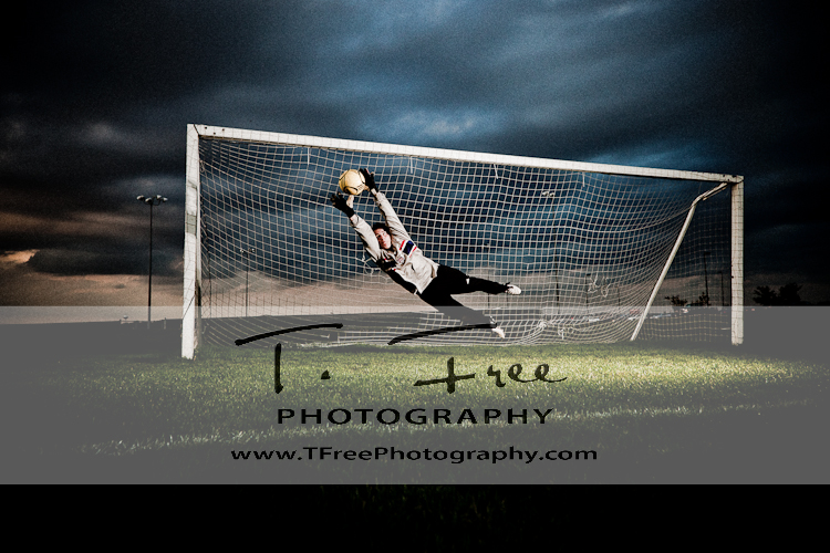 Outdoor sports soccer senior picture taken at the Elkhorn High School soccer field..