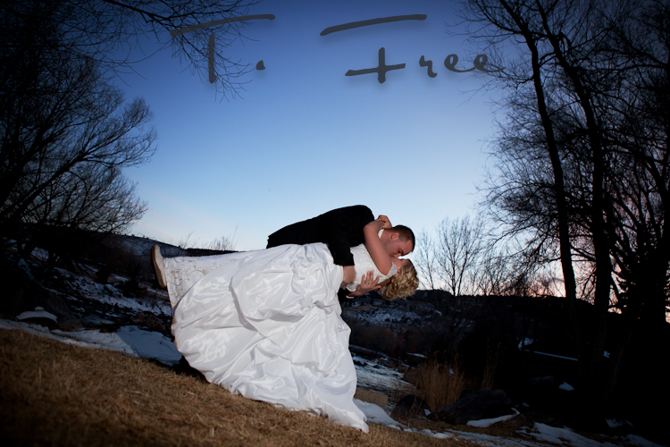 Dipping his bride at Colorado sunset.