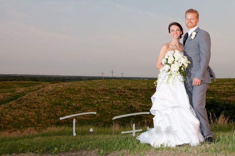 Cool outdoor Central Nebraska wedding on hillside.